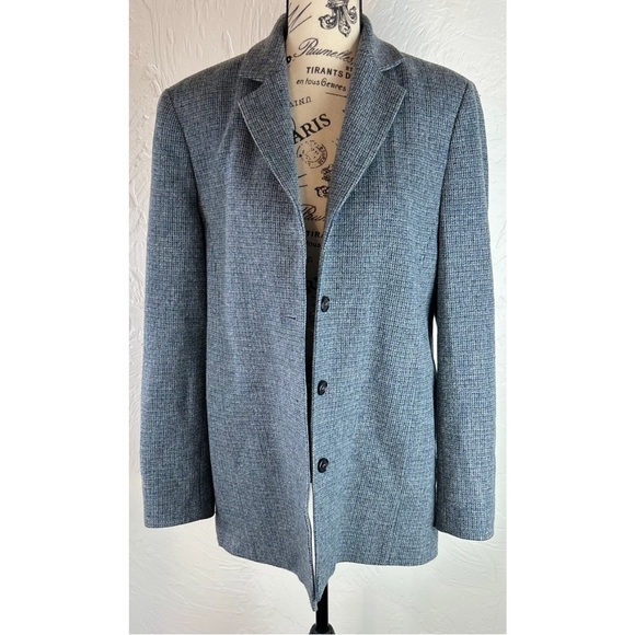 L.L. Bean Vintage 80s 90s Herringbone Blue Wool Blazer Jacket Workwear, size 12 - Picture 2 of 11